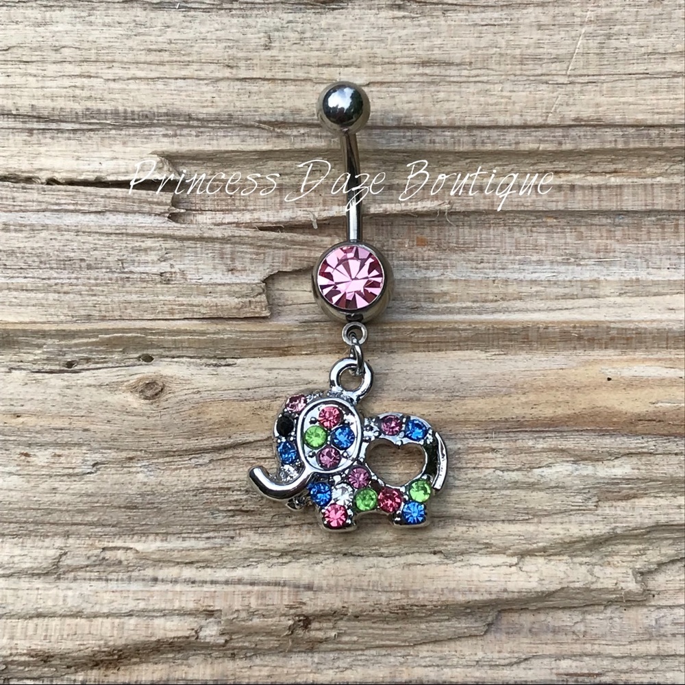 Colorful Diamond Elephant Belly Button Ring
